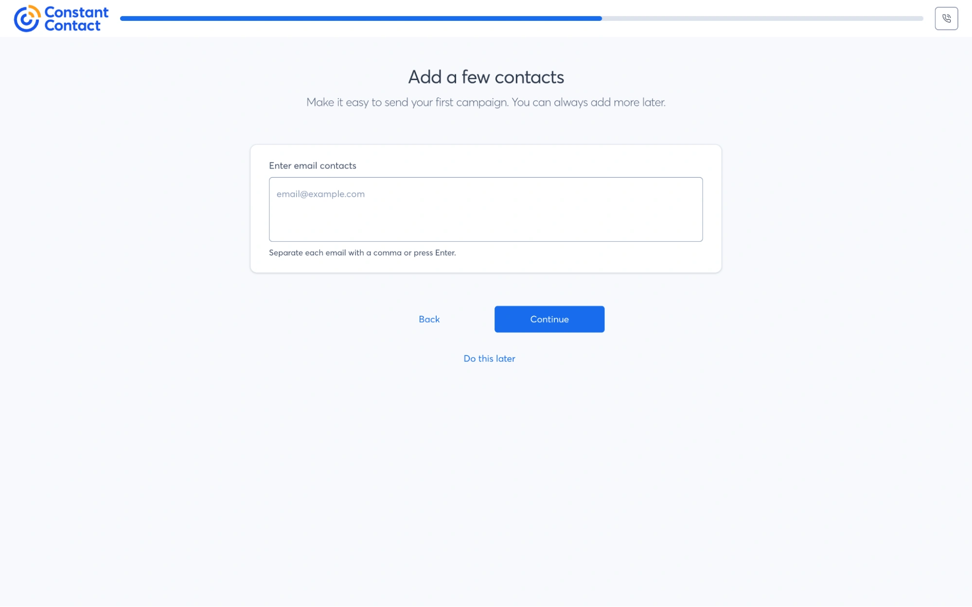 Add contacts using comma or Enter key