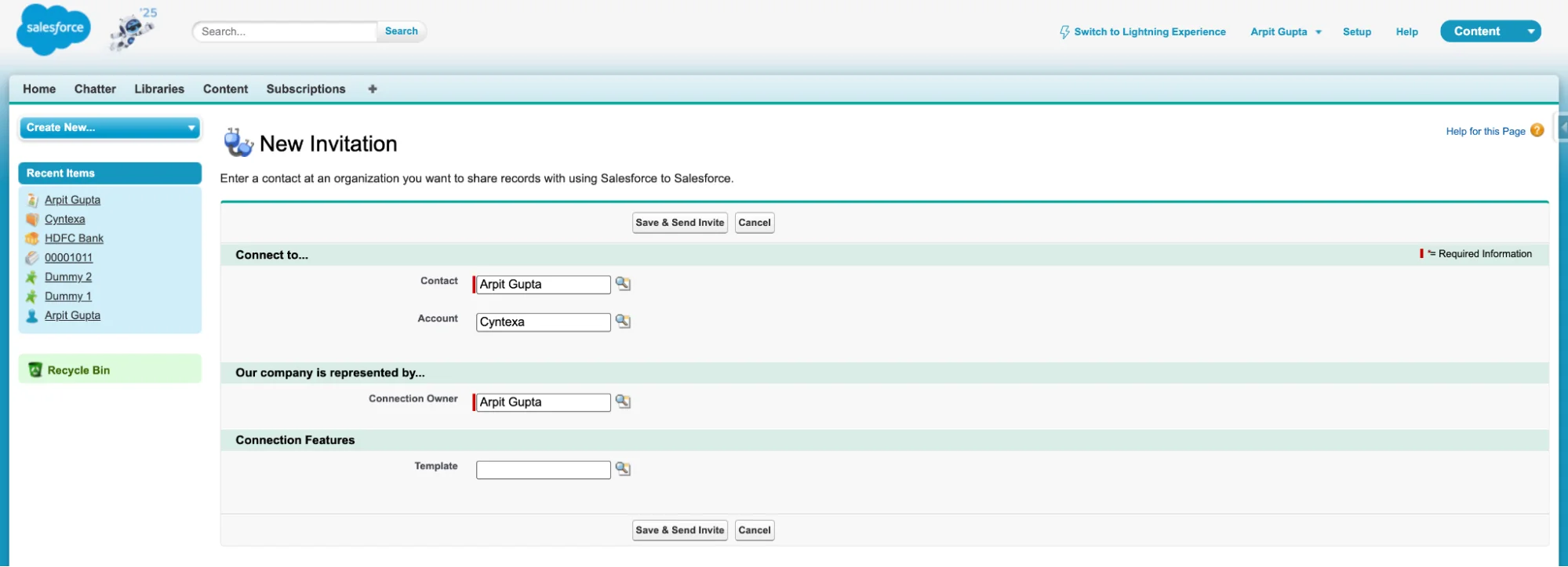 Choose contact and account and Click save & send invite
