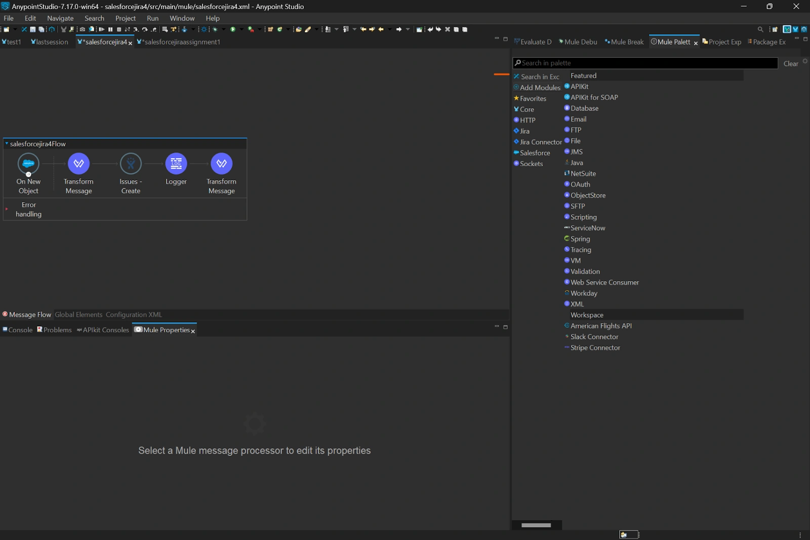 Click on Mule Palette