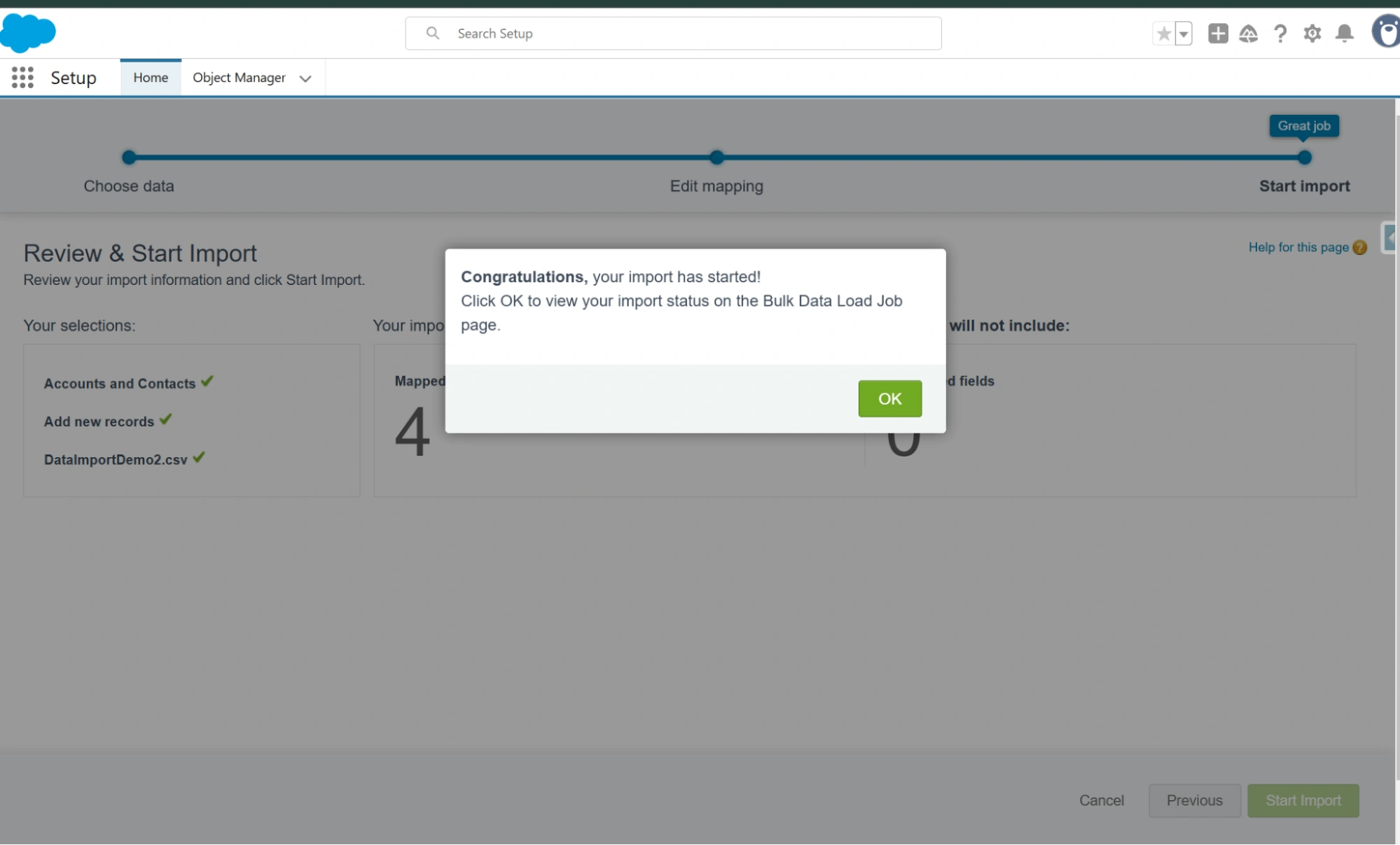 Click on Start Import Button