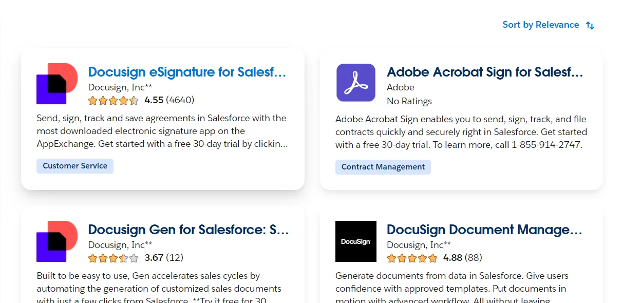 click on the first app docusign esignature for salesforce