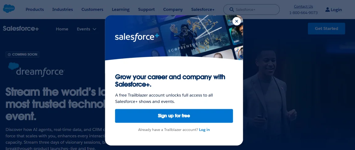 Click on the get started button and Sign Up for a Free Trailblazer Account