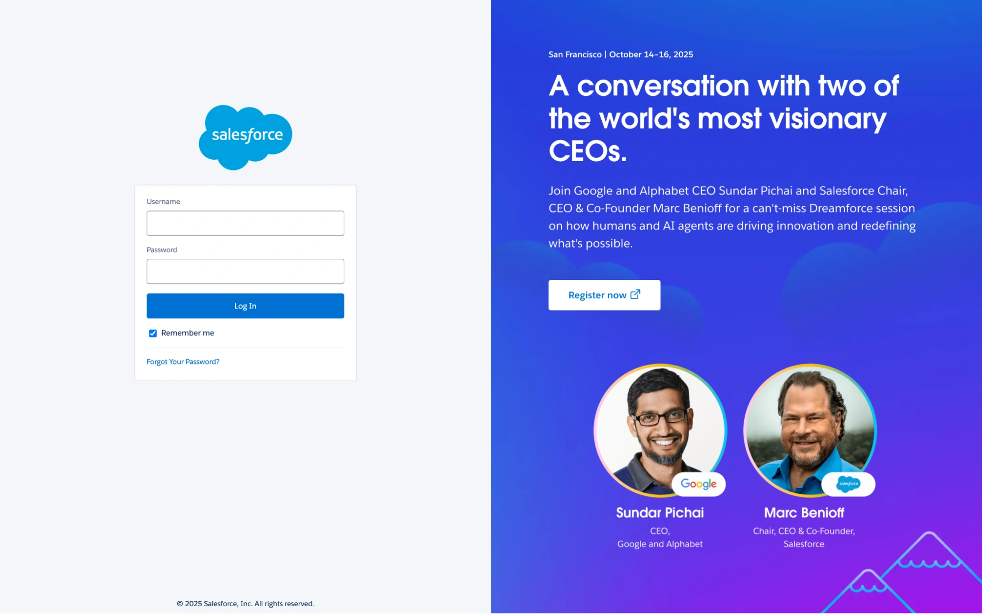 Salesforce login screen after clicking Connect
