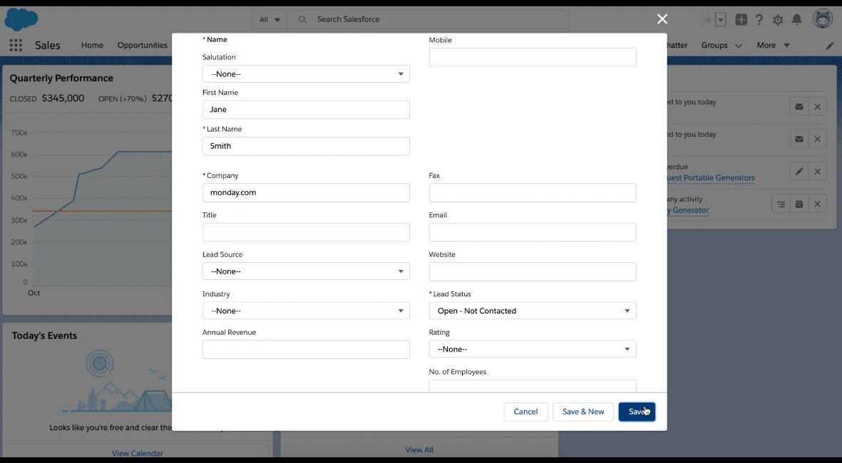 Create a new lead in Salesforce and click on Save