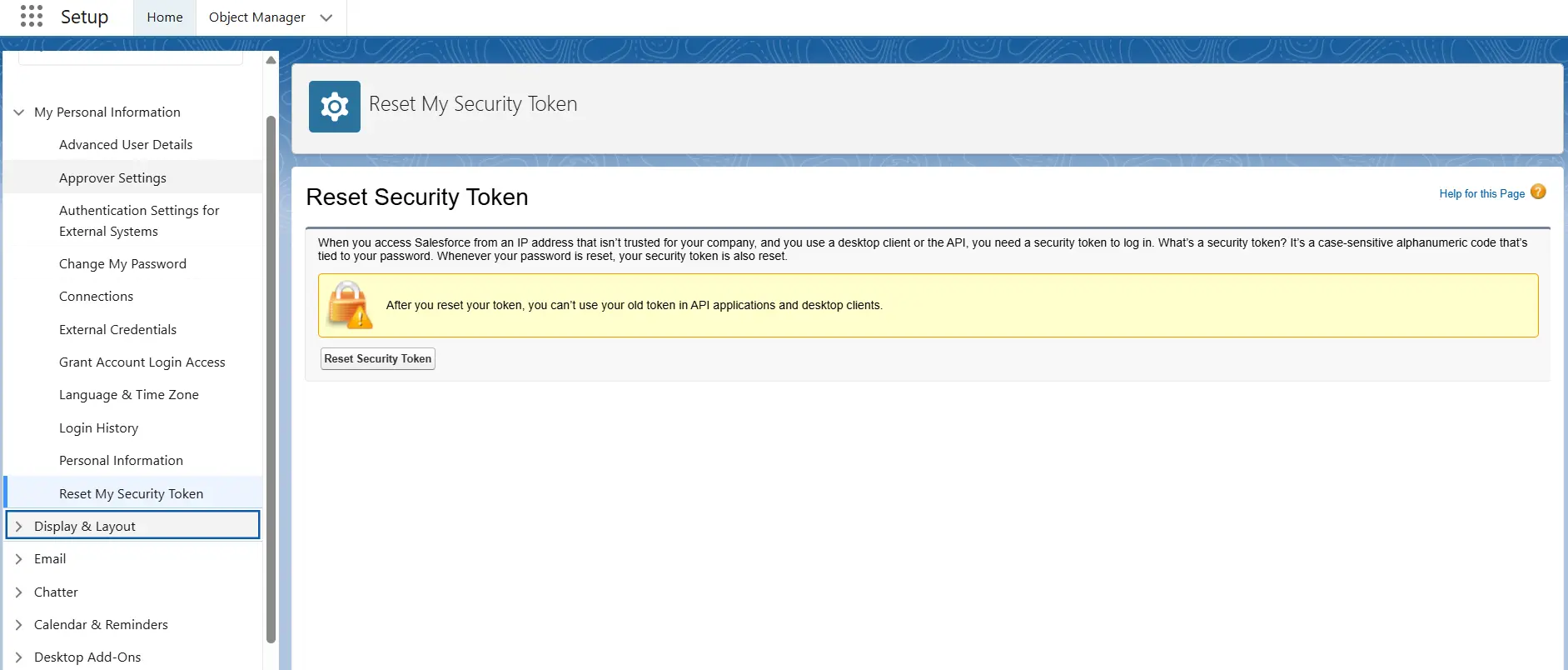 Generate a Salesforce security token