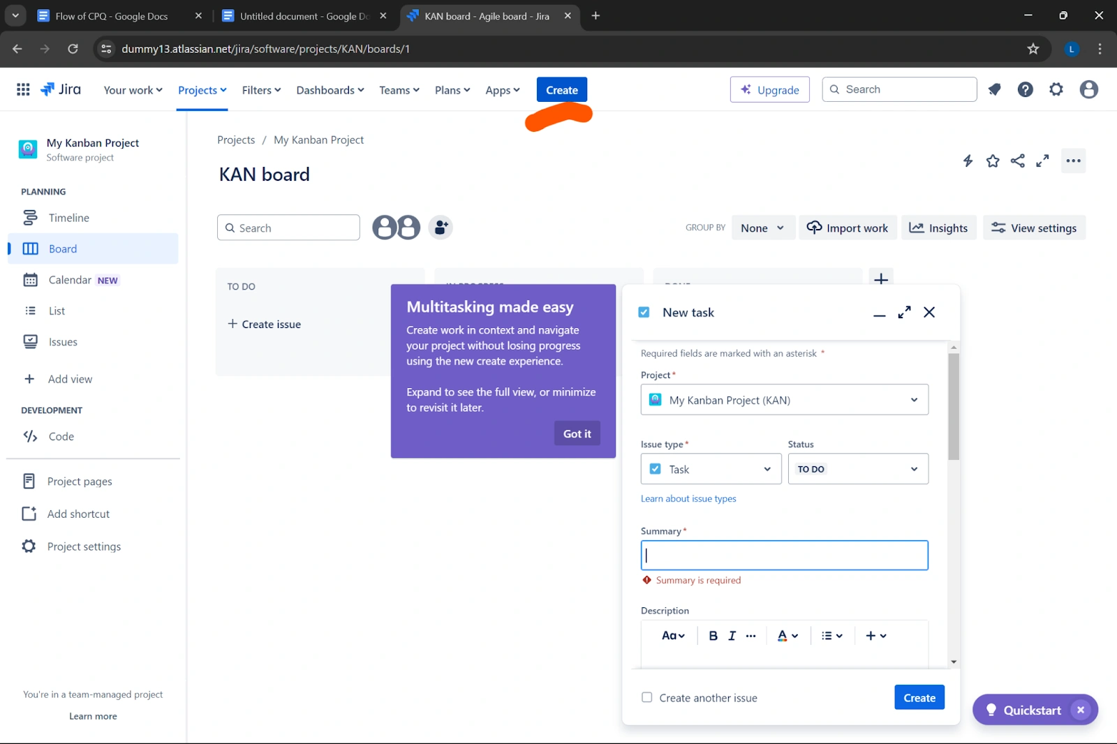 Get your Key to Create a Project
