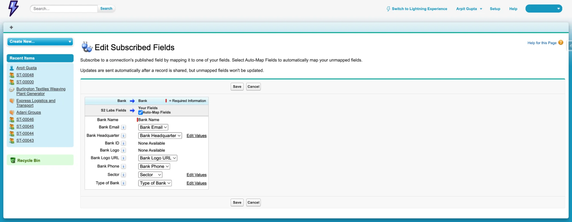 Go to Subscribed Objects and edit the object for which you want to map fields