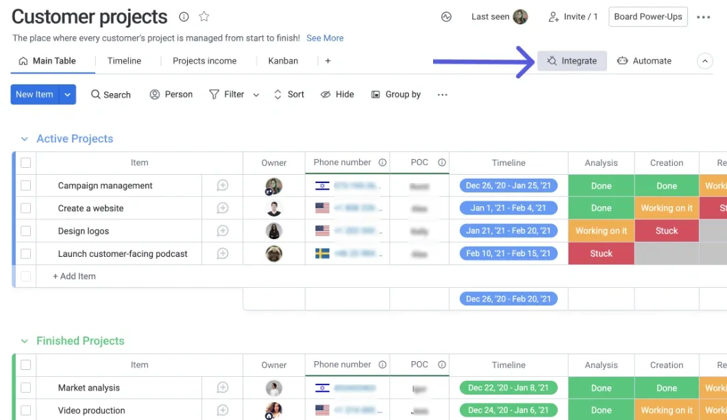Locate Integrate in Top Right Corner