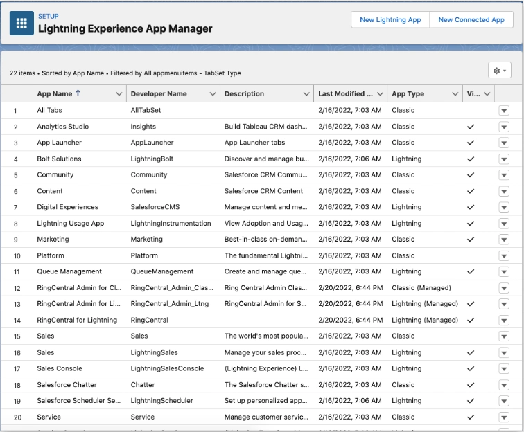 Launch Salesforce setup to open App Manager