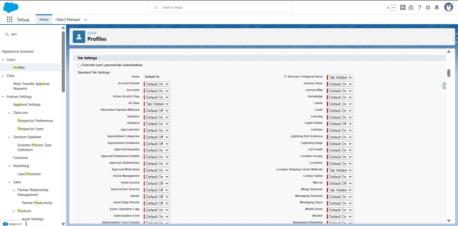 Managing tab visibility
