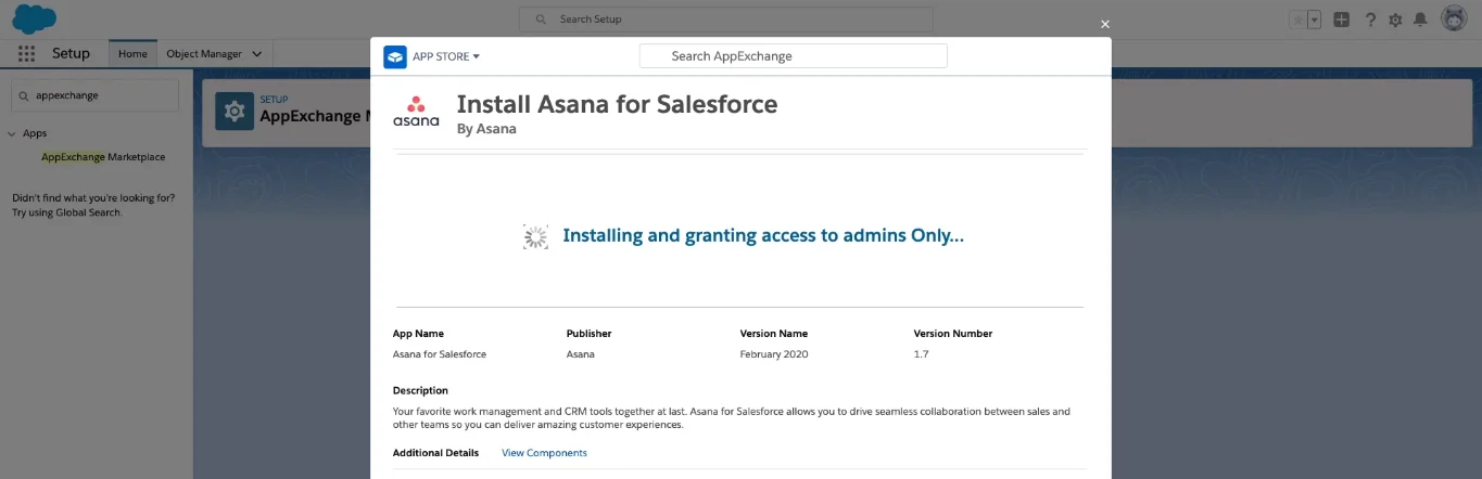 process of installing starts