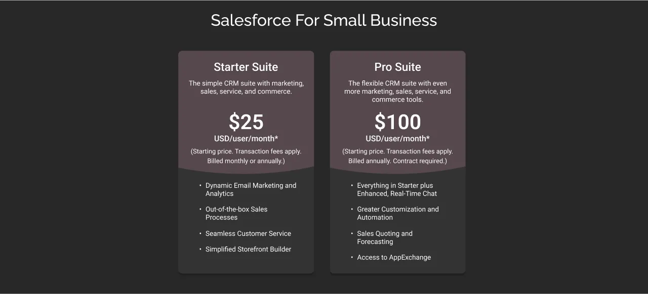 cost of Salesforce CRM for Small business dark