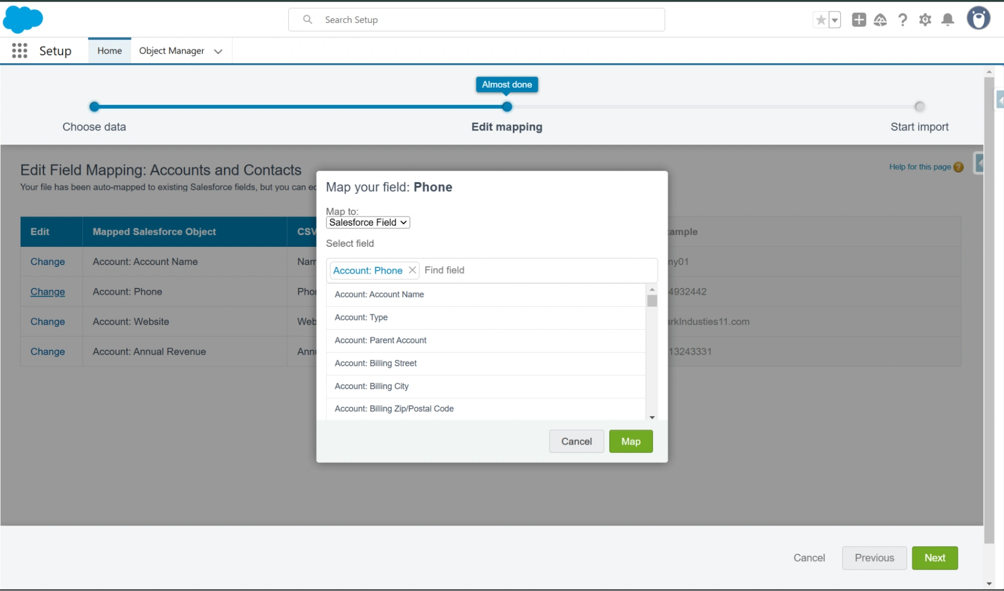 Select the Field and Click on Map