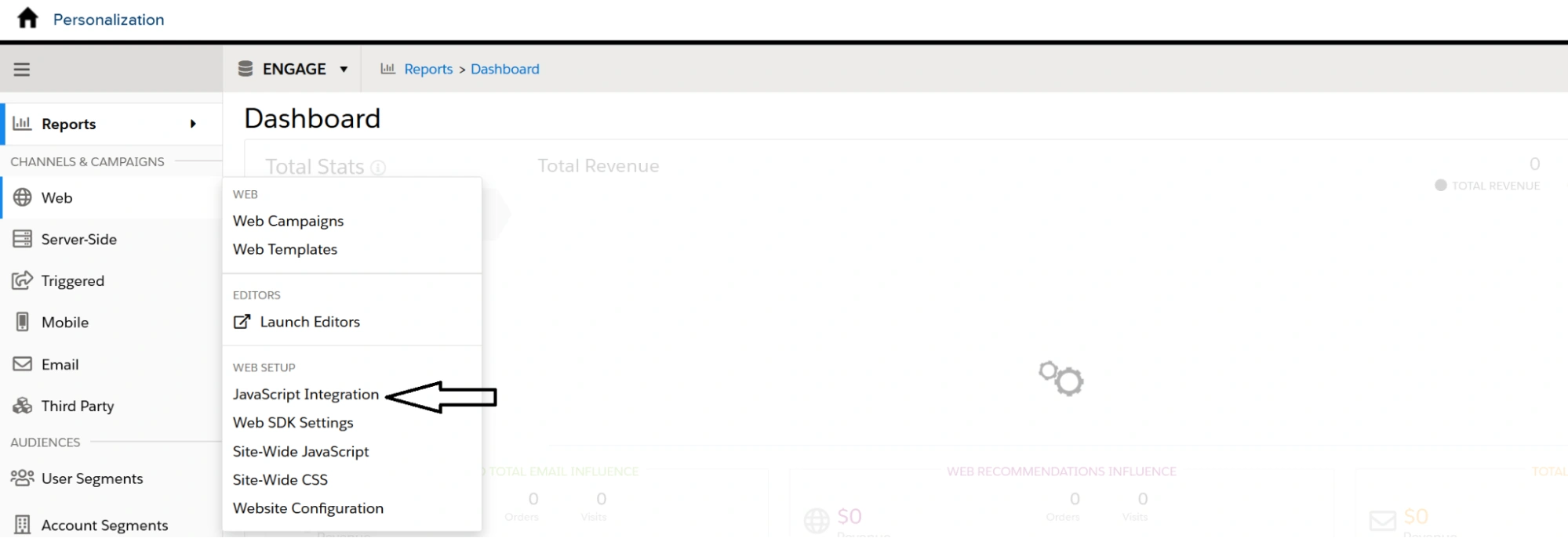 Select the Javascript Integration Setup Screenshot