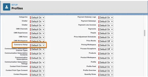 set the Commerce Setup tab