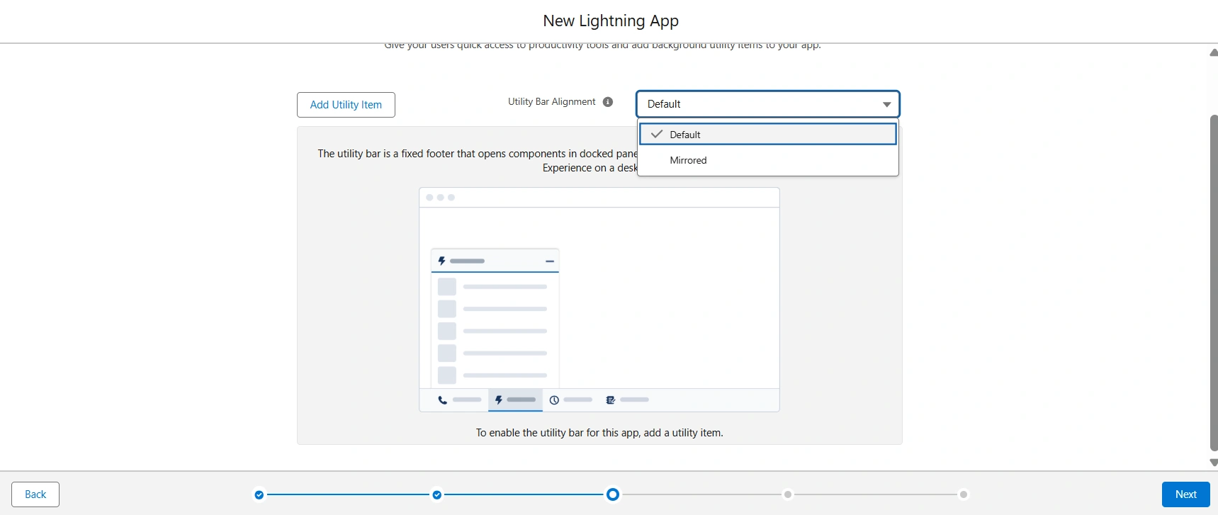 Utility bar alignment configuration