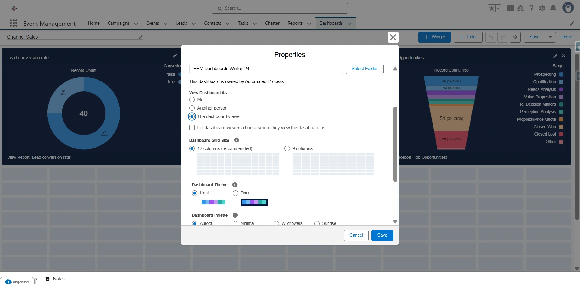View dashboard as and select the dashboard viewer
